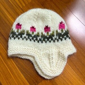 Cozy Wool Knit Hat with Floral Design